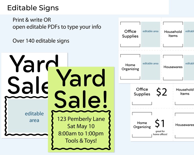 Garage Sale Printable Organizer Yard Sale Signs Flyers and - Etsy