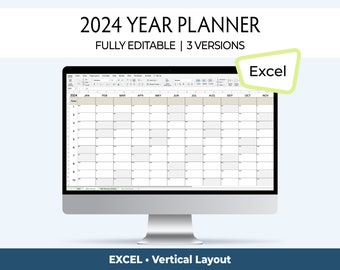 2024 Year Planner Spreadsheet for family, habit tracking, students, professional projects and more. Fully editable, easy yearly organizer