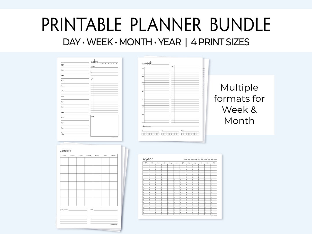 Printable Planner Bundle, Daily, Weekly, Monthly and Yearly for Letter ...