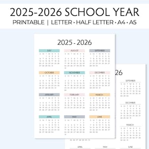 Planificador académico, año escolar 2025-2026 imprimible, calendario de mitad de año, resumen del año, educación en el hogar, estudiantes universitarios, planificador para maestros