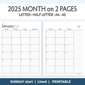 2025 Printable Monthly Planner Insert, Lined Calendar, Minimalist ...