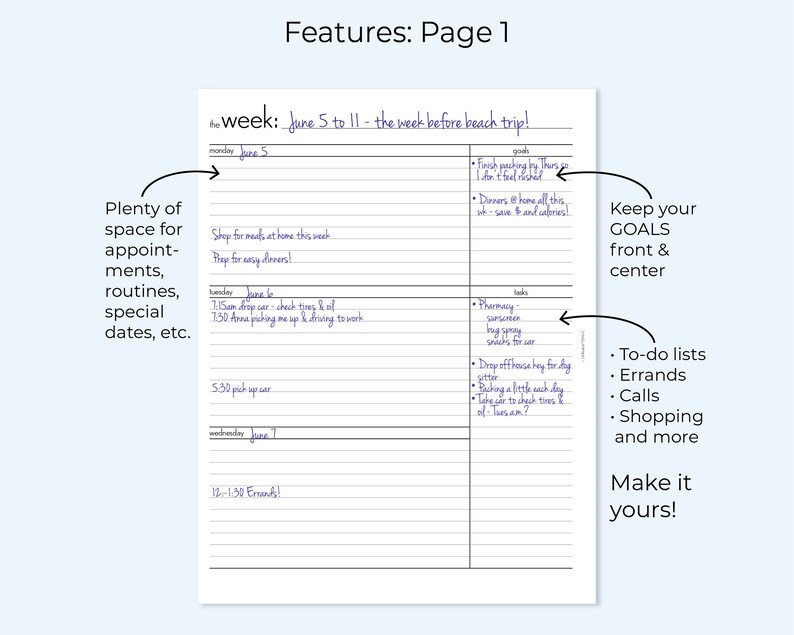 Weekly Planner, Printable With Habits, Goals, to Do List, Minimalist ...