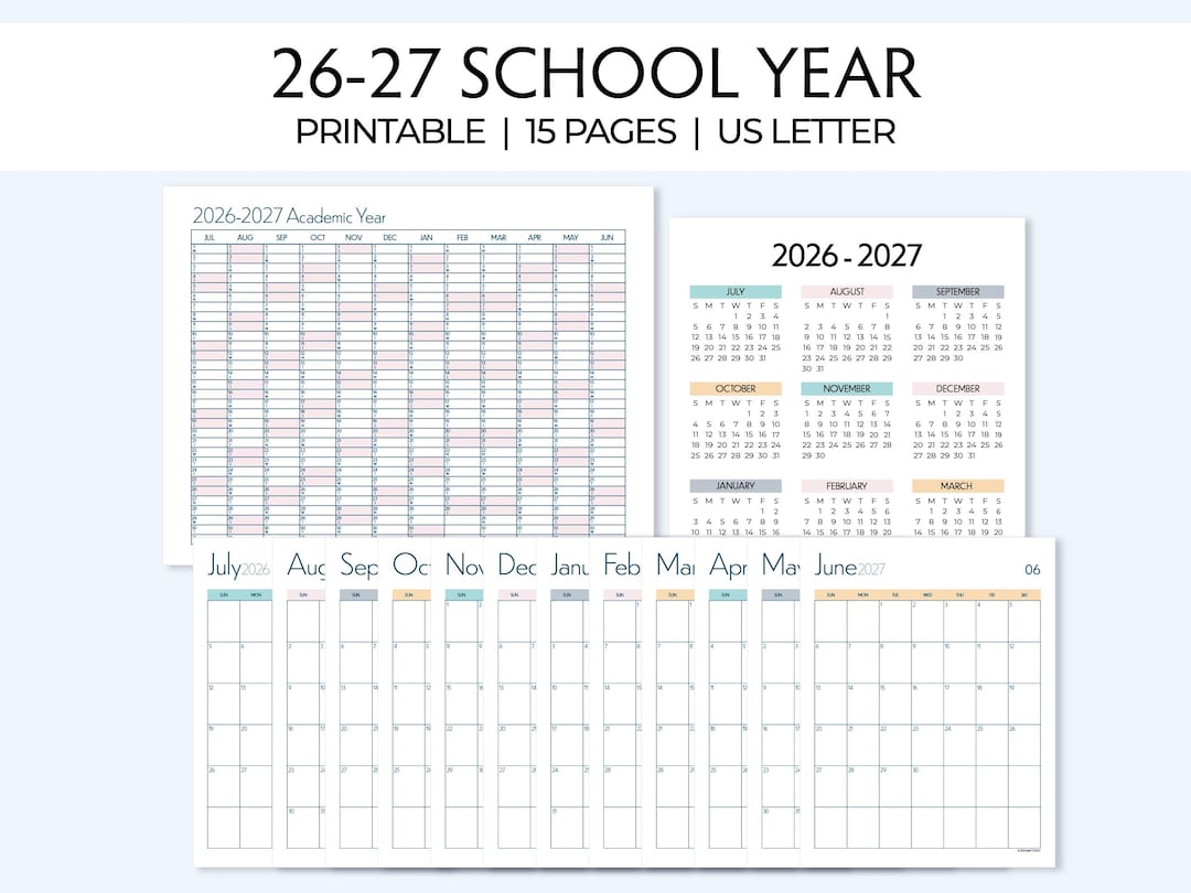 Academic Planner 2026-2027 Year and Monthly Printable, Homeschool
