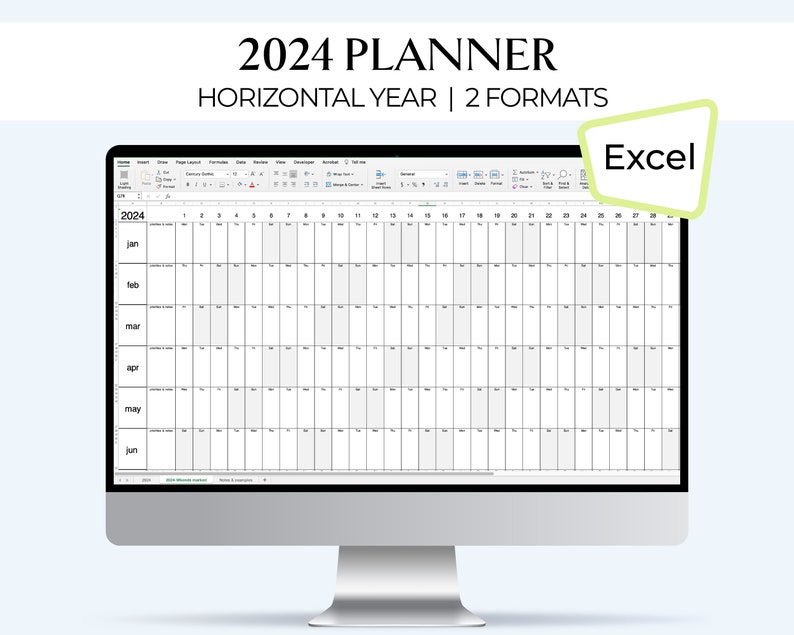 2024 Year Planner Excel Spreadsheet for Habits Students Etsy
