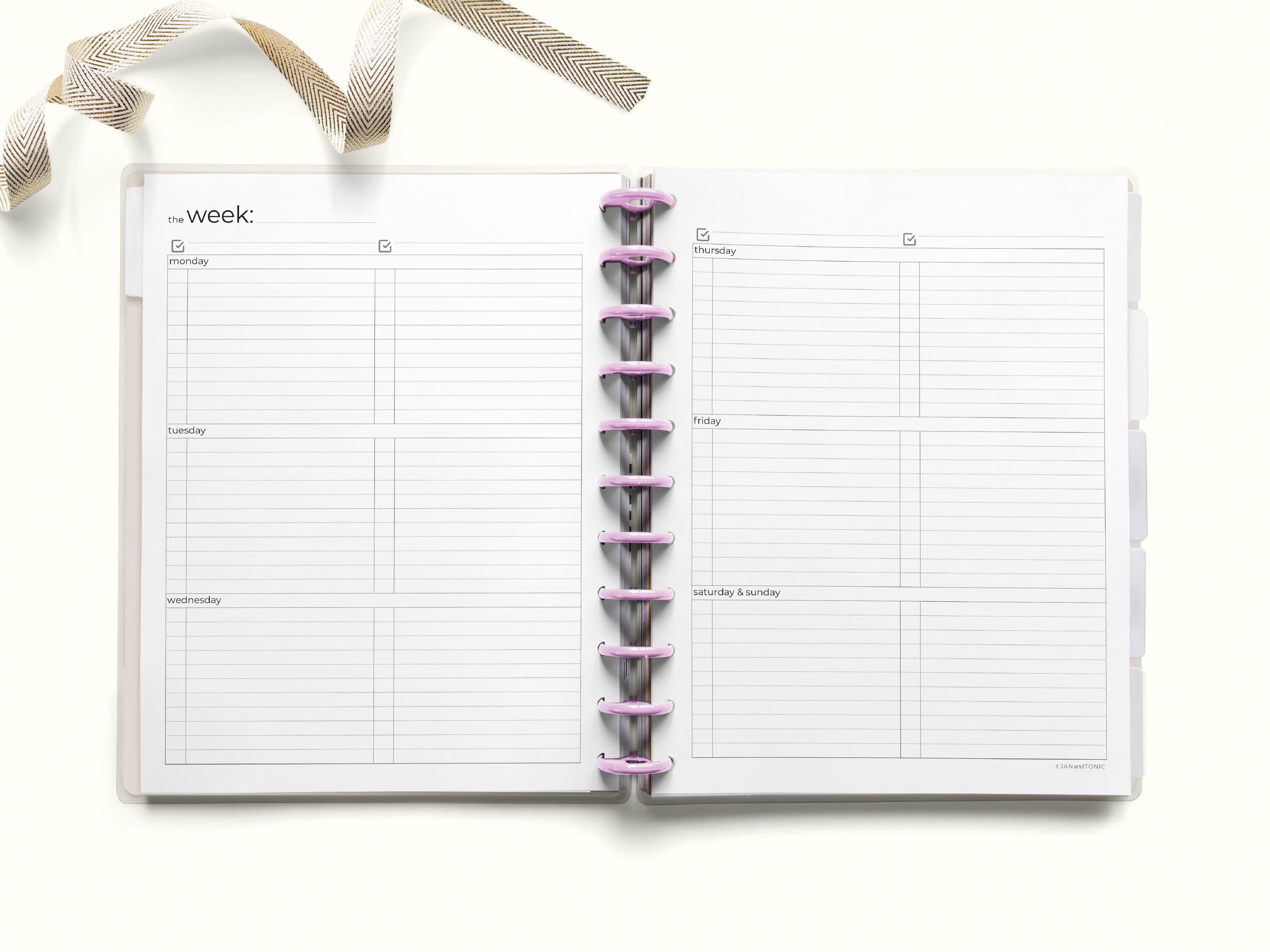 Printable Weekly Planner, Undated Week on 2 Pages, Two-column Layout ...