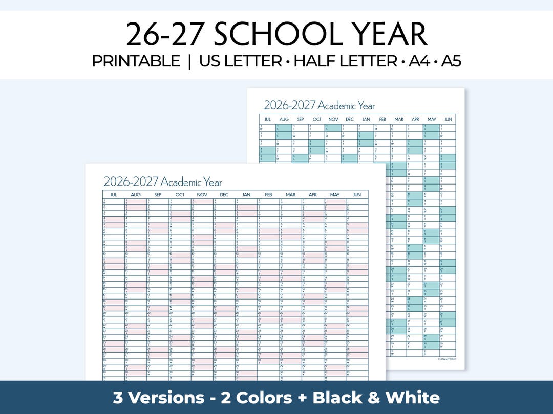 Academic Planner 2026-2027, School Year on 1 Page, 26-27 Midyear ...