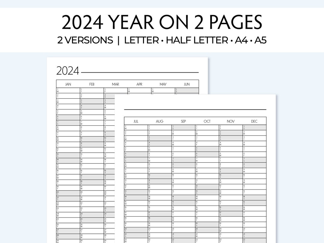 Printable yearly planner 2024 minimalist yo2p for work family travel