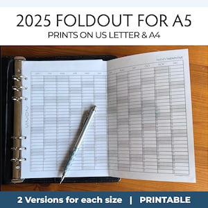 Planificador imprimible para el año 2025, desplegable para planificadores A5, impresiones en tamaño carta de EE. UU. y A4, desplegable YO1P para A5, para el trabajo, el hogar, la familia, los viajes, el fitness