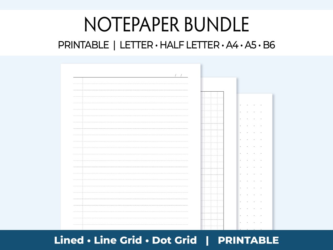Printable Lined, Lined Grid, Dot Grid Notepaper Refills and Planner ...