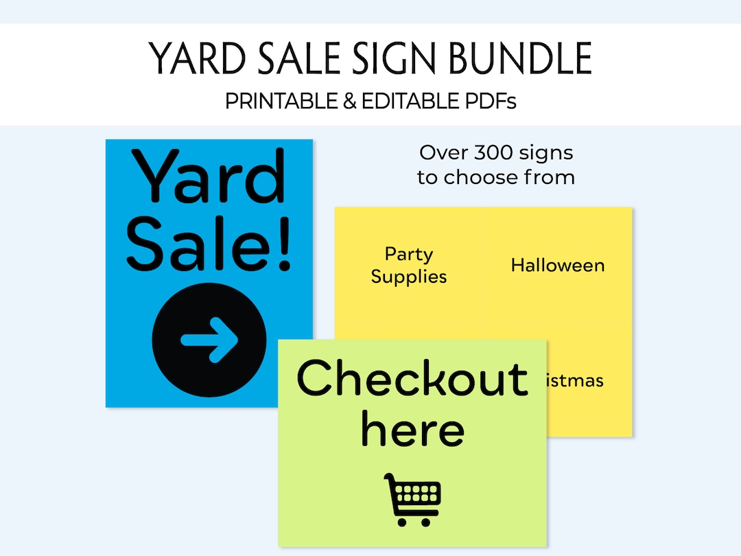 Printable Garage Sale Signs, Yard Sale Sign Kit, Printable Signs and