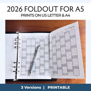 2026 Year Printable Planner, Foldout for A5 planners, Prints on US Letter & A4, YO1P pullout for A5, For work, home, family, travel, fitness