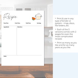 Cooking Folder Editable Printable Recipe Template, 8.5 X 11 Fillable Pages, 2 Page ...