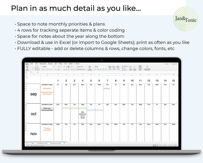 2024 Year Planner Excel Spreadsheet for Habits Students Etsy