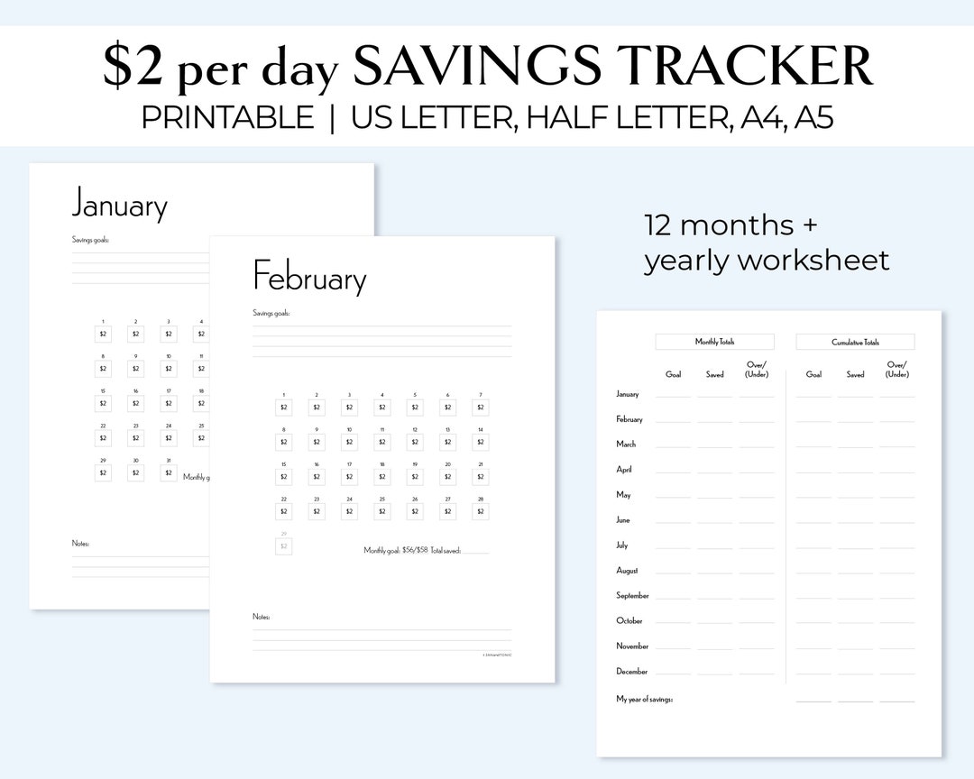 Savings Tracker Save per Day Savings Challenge Printable - Etsy