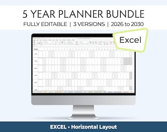 Planificador anual (hoja de cálculo de Excel), familiar, escolar, profesional, horarios de viajes, organizador anual con festivos, 2026, 2027, 2028, 2029, 2030