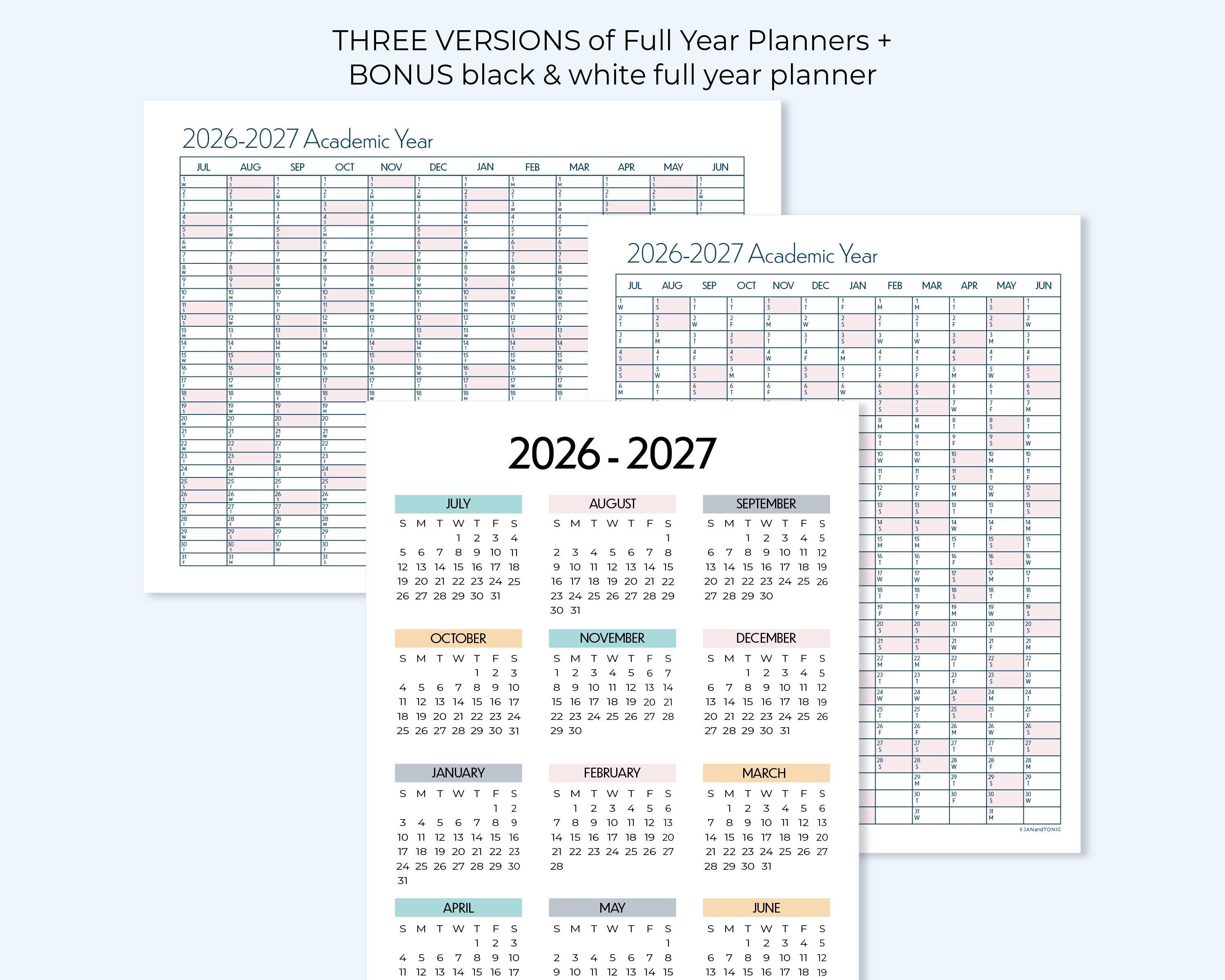 Academic Planner 2026-2027 Year and Monthly Printable, Homeschool