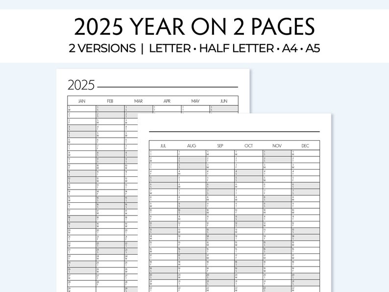 Printable Yearly Planner, 2025 Minimalist YO2P for Work, Family, Travel, Medical, Fitness and