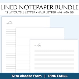 Printable Lined Pages, US letter, half letter, A4, A5 planners. Refill your journal or notebook or upload to tablet, Downloadable inserts