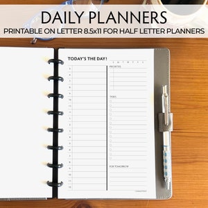 Planificador diario imprimible, imprima en 8.5 x 11 y córtelo a la mitad en tamaño carta, planificador diario de escritorio simple o inserto de planificador minimalista
