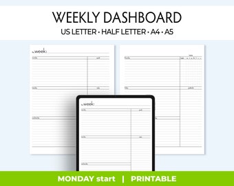 Weekly Planner, printable with Habits, Goals, To do list, Minimalist design, Prints on Letter, Half Letter, A4 and A5 or upload to tablet