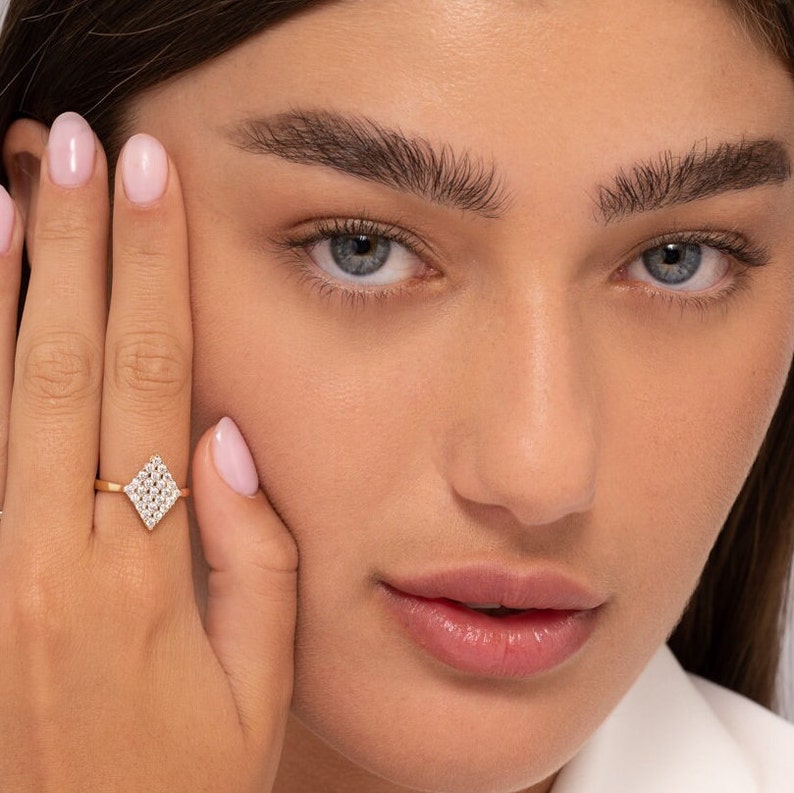 Gold Rhombus Diamond Ring, Art Deco Jewelry, Art Deco Diamond Ring, Gold Diamond Engagement Ring, 14k Rose Gold Diamond Ring, Multi Diamond image 3