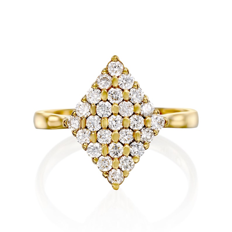 Gold Rhombus Diamond Ring, Art Deco Jewelry, Art Deco Diamond Ring, Gold Diamond Engagement Ring, 14k Rose Gold Diamond Ring, Multi Diamond image 4