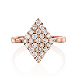 Gold Rhombus Diamond Ring, Art Deco Jewelry, Art Deco Diamond Ring, Gold Diamond Engagement Ring, 14k Rose Gold Diamond Ring, Multi Diamond image 8