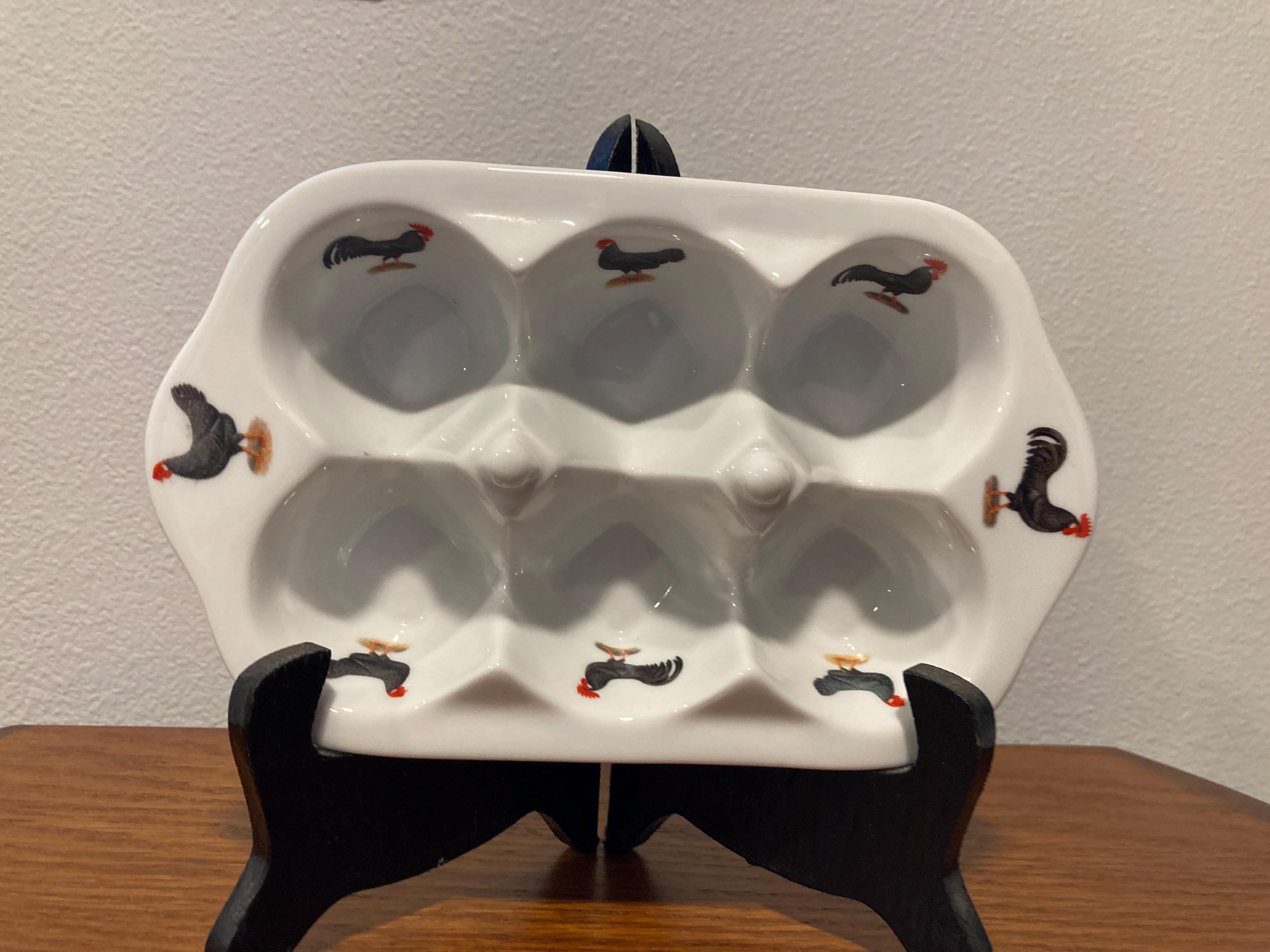 French Chickens Egg Holder 6 Hole Porcelain Refrigerator Dish