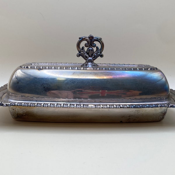 F.B. Rogers Silver Plate Butter Dish with Glass Insert