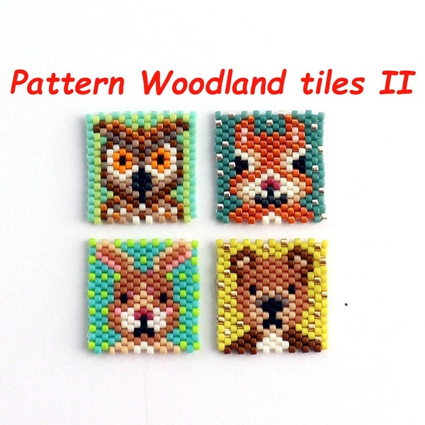 Muster, Pattern,, Diagramm "Woodland tiles" Bär, Eule, Hase, Eichhörnchen Peyote, Beading, Miyuki Delicas, Word chart, Perlen, Brick stitch
