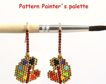 Pattern Painters palette brick stitch, beading, rainbow colors, English language, Miyuki delicas, word chart, beads, earrings, charm