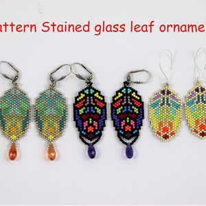 Pattern Diagram Pattern Stained glass leaf ornament in 3 different colors Peyote Stitch, Brick Stitch, Miyuki Delicas, Tiffany style