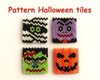 Beading pattern, diagram Halloween tiles, odd count peyote stitch, Miyuki delicas, bead chart, word chart, mix and match