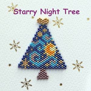Muster, Pattern, Diagramm &quot;Starry Night tree&quot; Weihnachtsbaum Peyote stitch Brick stitch Miyuki Delica Anhänger Baumschmuck