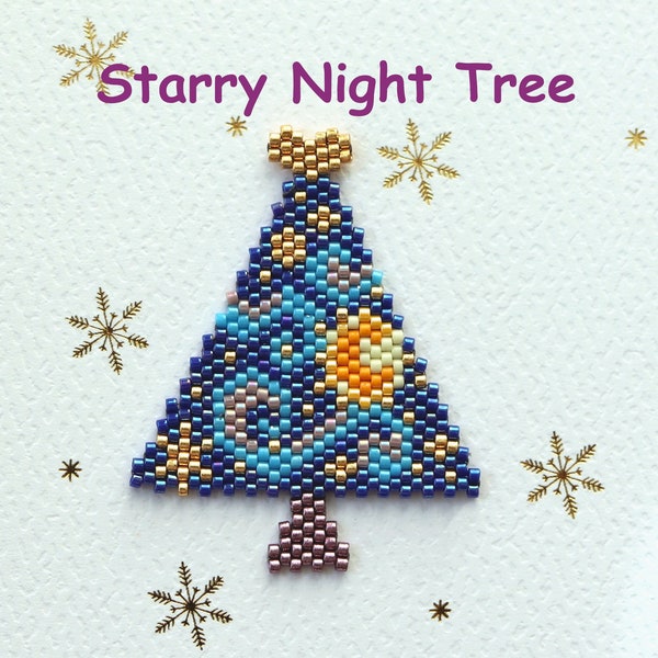 Beading pattern, diagram "Starry Night tree" Christmas tree, peyote stitch, brick stitch, Miyuki beads