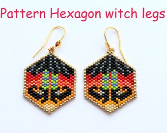 Pattern Pattern Diagram Hexagon Halloween witch legs Witch Miyuki peyote stitch brick stitch word chart Description English