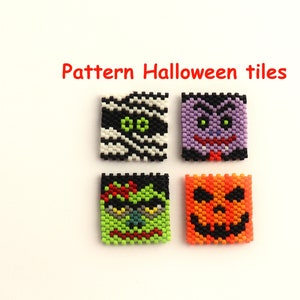 Beading pattern, diagram Halloween tiles, odd count peyote stitch, Miyuki delicas, bead chart, word chart, mix and match