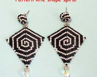 Pattern, instruction kite shape earrings, spiral, beading, Miyuki beads, English language, word chart, bead chart, peyote stitch
