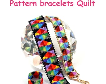 Diagram Pattern bracelet Quilt, beading, odd count peyote stitch, Miyuki, English language, Word chart, bead chart, patchwork, beads