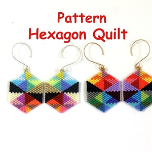 Wzór koralikowy, diagram kolczyków lub wisiorków Hexagon Quilt, tabela ord, pejotl o nieparzystej liczbie, koraliki Miyuki