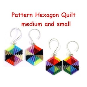 beading pattern, diagram Hexagon Quilt small and medium, earrings, word chart, Odd count peyote stitch, Miyuki beads
