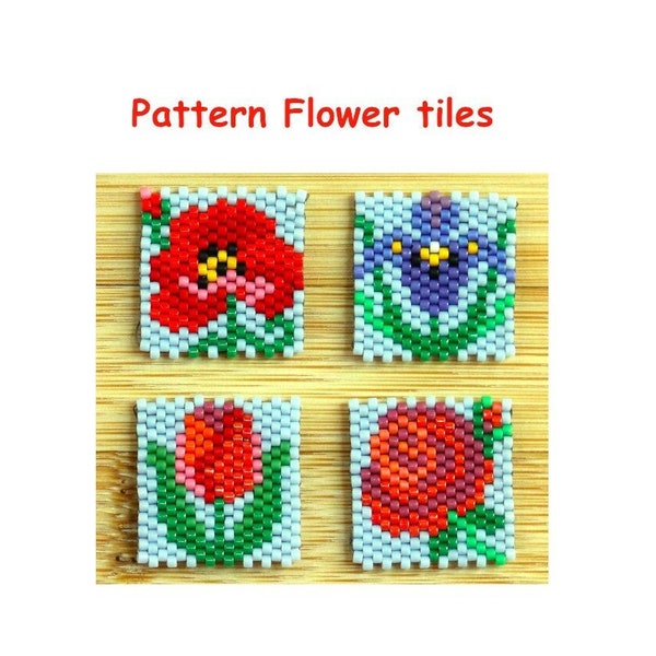 Pattern, Pattern, Diagram "Flowers" English Language, Rose, Iris, Poppy, Tulip, Peyote stitch, Miyuki Delica, Beading,