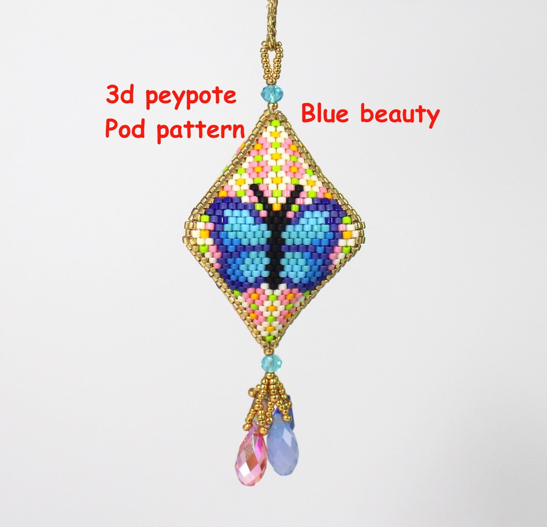Pattern, Diagram 3d Peyote Pod Blue Beauty, Butterfly, Daisies, 21 Rows ...