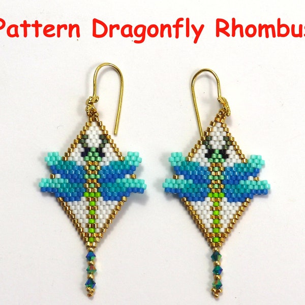Pattern pattern chart dragonfly earrings beading rhombus brick stitch from Miyuki Delica with word chart English language