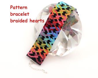Patron Schéma de Patron Bracelet "Coeurs Tressés" coeurs tressés aux couleurs arc-en-ciel point peyotl impair