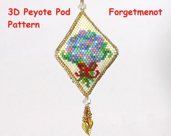 Peyote 3D Ped Forgetmenot Pattern Muster perles Vergissmeinnicht Langue anglaise Tableau de mots 23 rangées 6 pages Miyuki Perlen