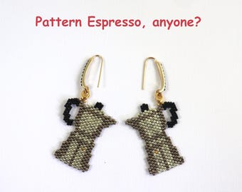 Pattern, diagram cute Espresso pot, beading, beads, Miyuki beads, word chart, English language, brick stitch, peyote stitch