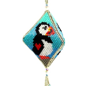 Pattern, diagram, beading 3D Peyote Pod cute puffin, 25 rows  Miyuki Delicas Word chart, bead chart