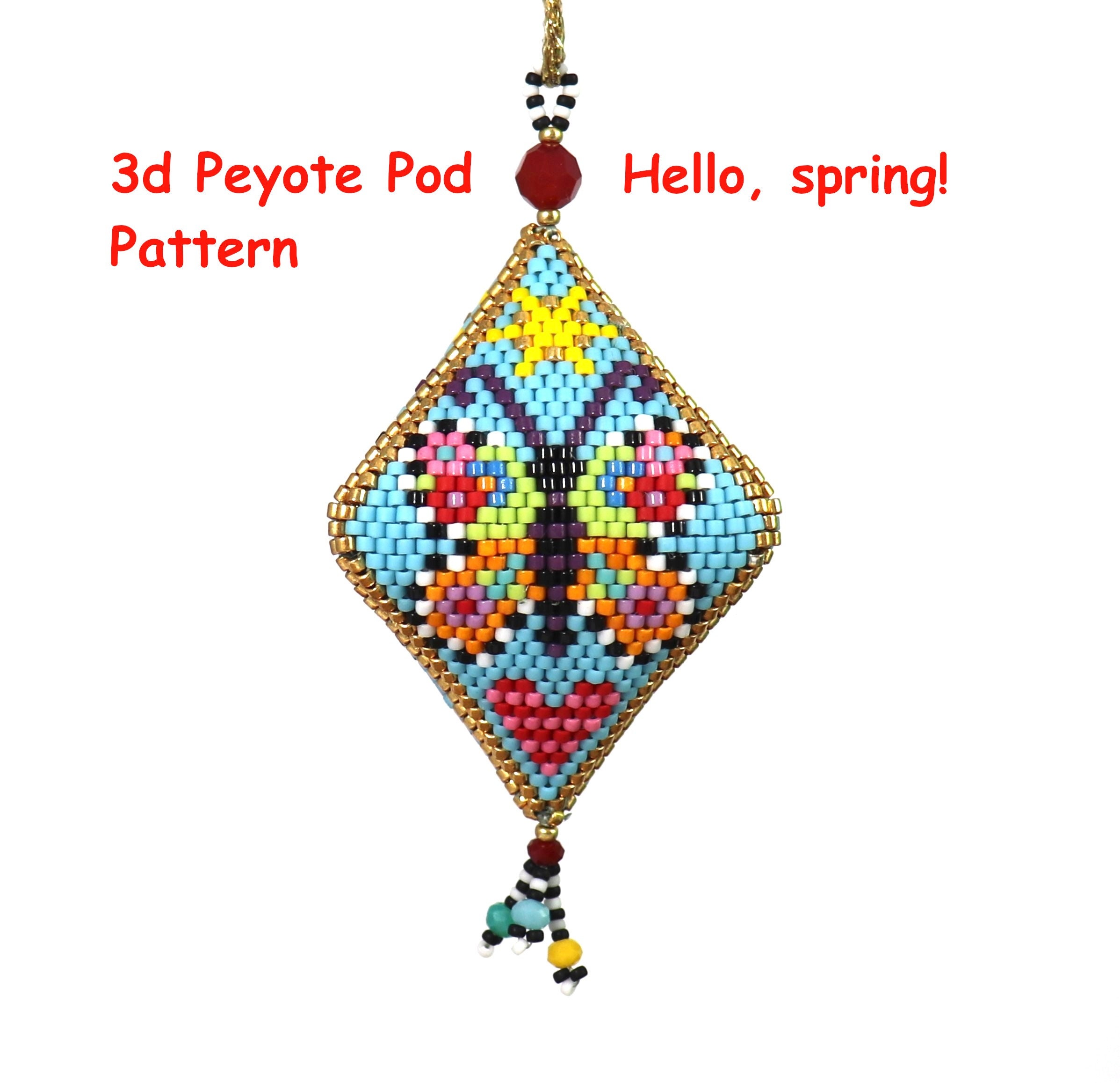 3D Peyote Pod Hello, spring! Pattern Muster beading butterfly English language 23 rows word chart Miyuki beads, delica, peyote stitch
