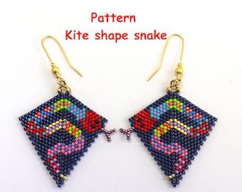 Pattern, Diagram, Instruction Kite shape earrings snake, English language, beading, beads, Miyuki beads, peyote stitch, word chart
